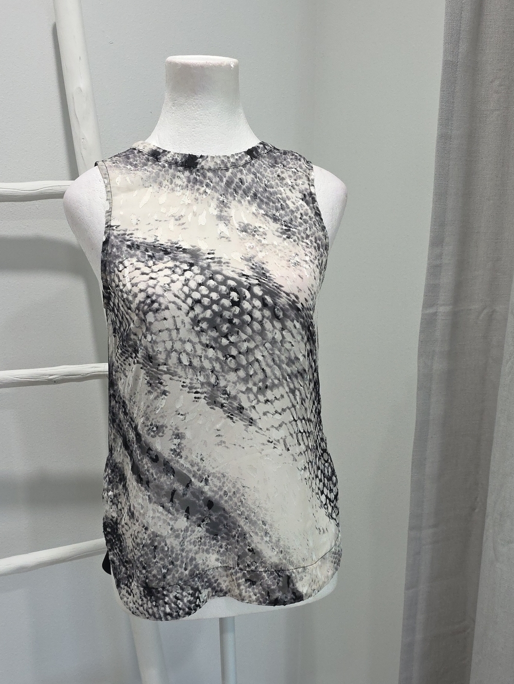 Sleeveless Snake-Print Sheer Top - Black & White